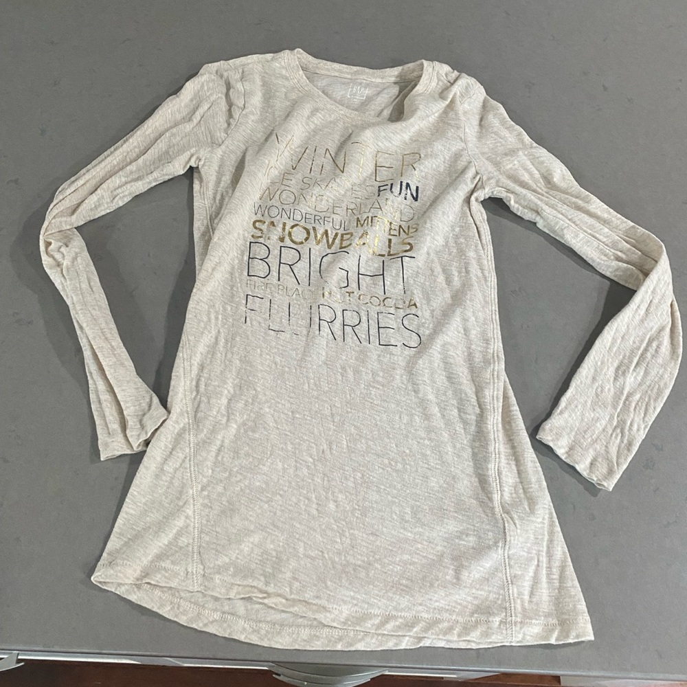 Womans Gap Winter Fun Sparkle Gold Long Sleeve Shirt